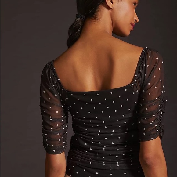 ✨ Anthropologie Shirred Mesh Top Sz L - Picture 3 of 8